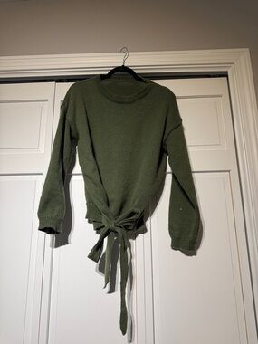 Tie-Front Olive Green Knit Sweater Top